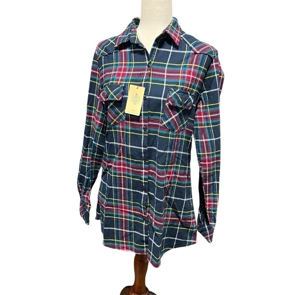 Matchstick Flannel Plaid Button Down Top Shacket Roll Tab Sleeve NWT SZ: Medium